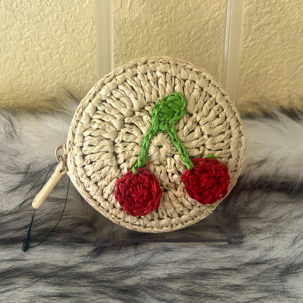 Lauren Conrad Round Straw Bag with Cherry Design - Picture 3 of 8
